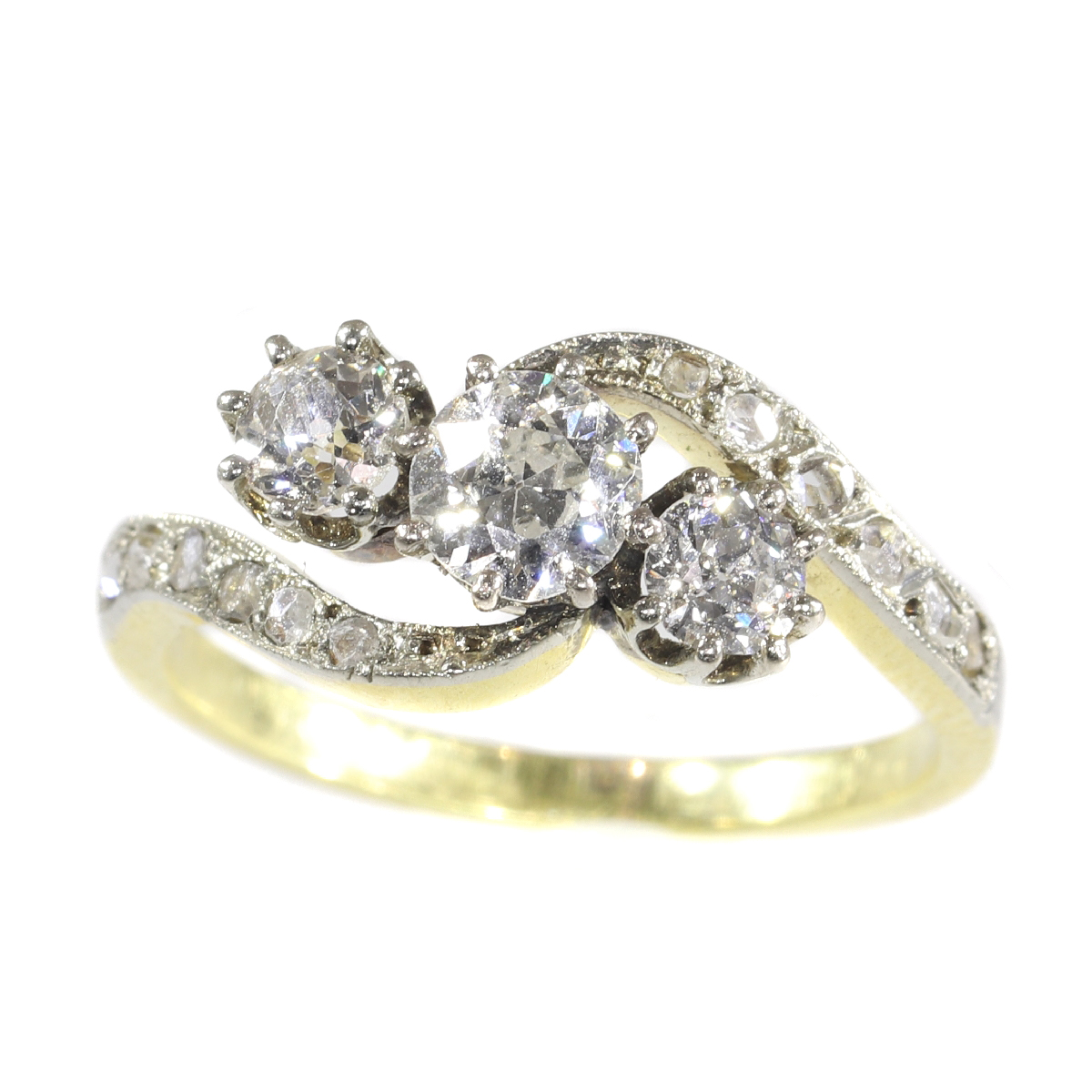 Victorian diamond cross-over ring engagement ring